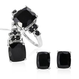 Set: Black Tourmaline & Spinel, ERs, Ring Necklace